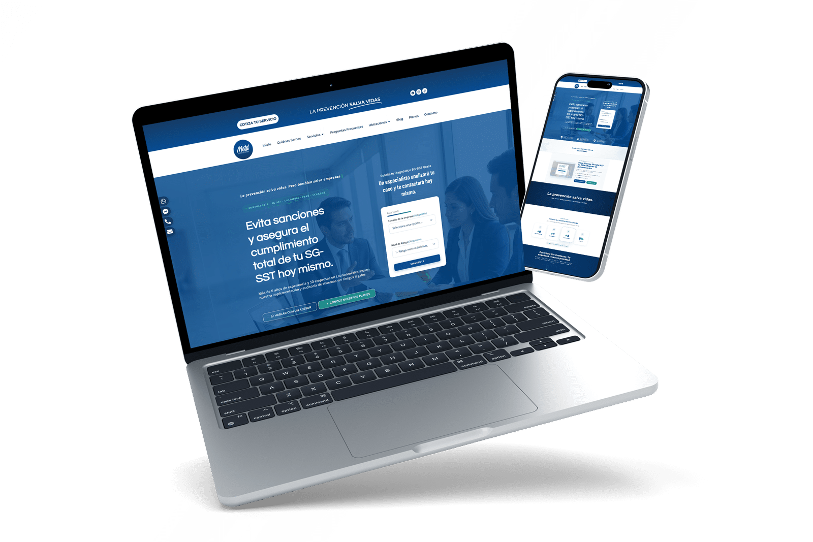 Mockup de empresa de branding y diseño web en Colombia con sitio web responsive de Gráfico Yus S.A.S. en laptop y móvil