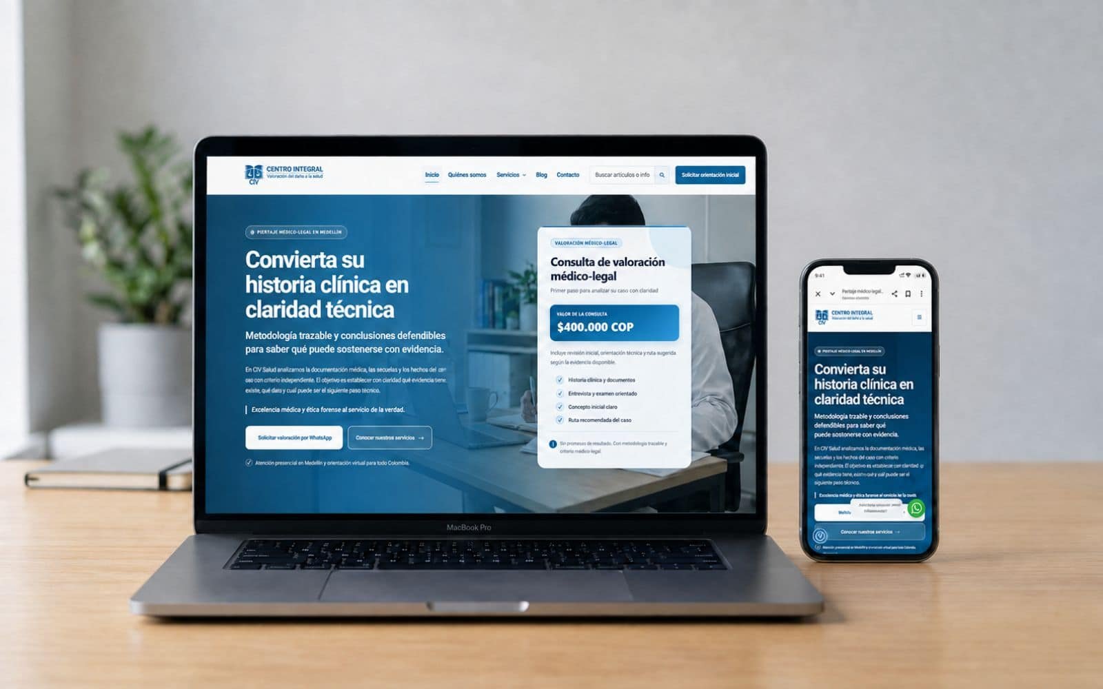 Mockup responsive del sitio web de CIV Salud diseñado por Gráfico Yus