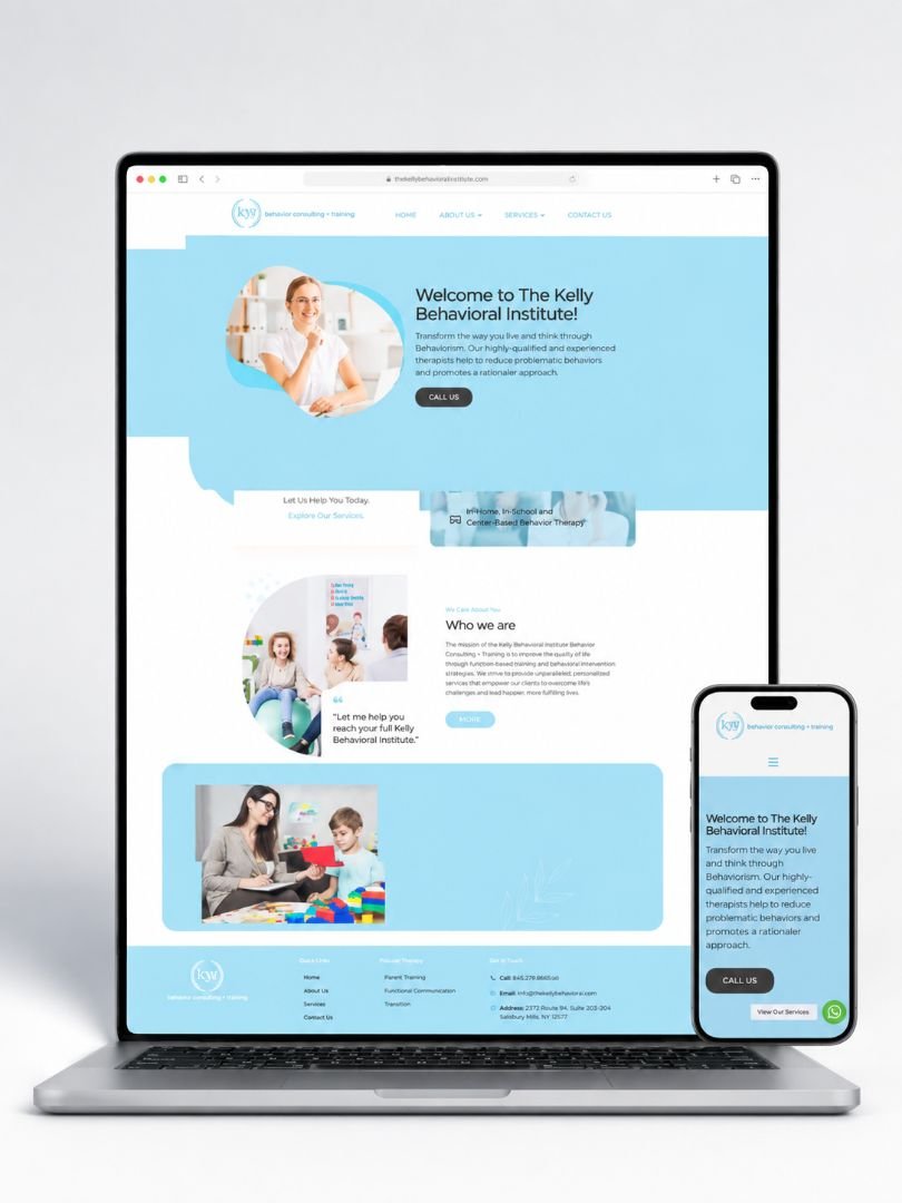 Mockup responsive del sitio web de The Kelly Behavioral Institute en Orlando diseñado por Gráfico Yus