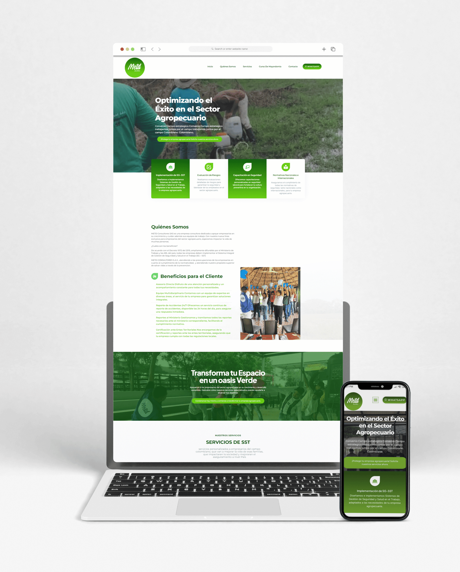 Proyecto de diseño web responsive desarrollado por Gráfico Yus, presentado en computador y teléfono móvil