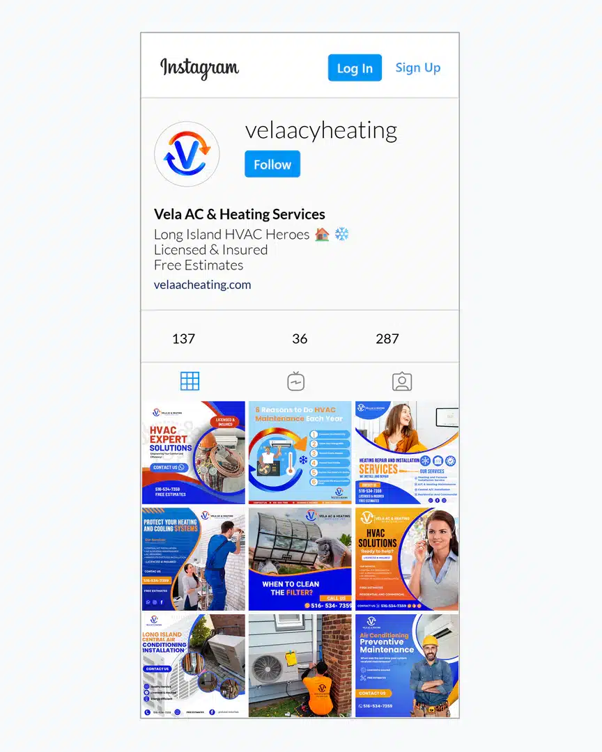 Diseño de contenido para redes sociales de Vela AC and Heating Services