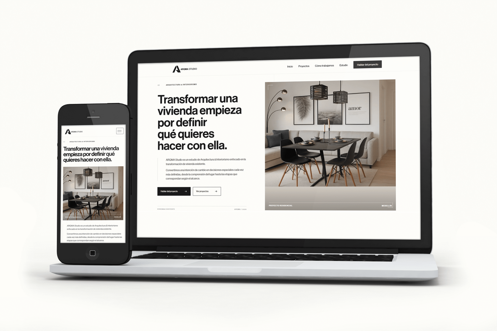 Diseño web responsive de ARQMA STUDIO desarrollado por Gráfico Yus S.A.S.
