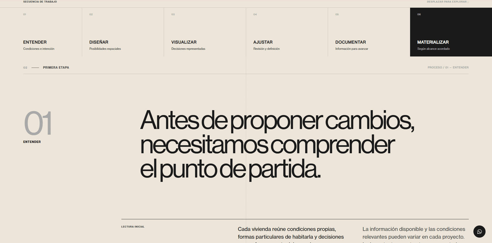 Sección Cómo trabajamos del sitio web de ARQMA STUDIO