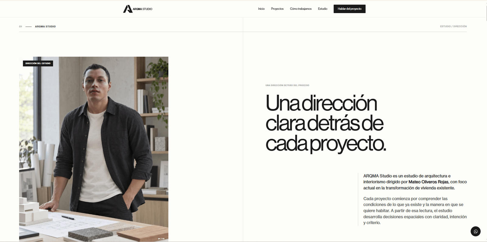 Sección Estudio del sitio web de ARQMA STUDIO
